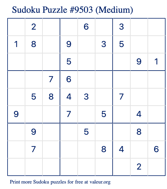 Free Printable Medium Sudoku Puzzle number 9503