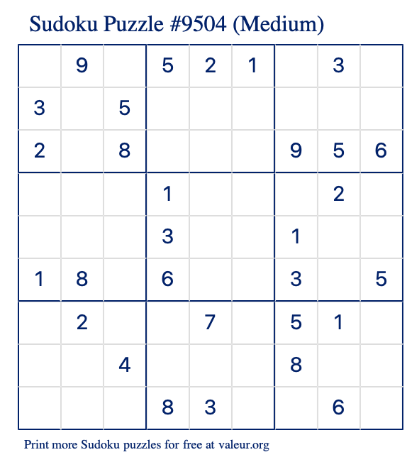 Free Printable Medium Sudoku Puzzle number 9504