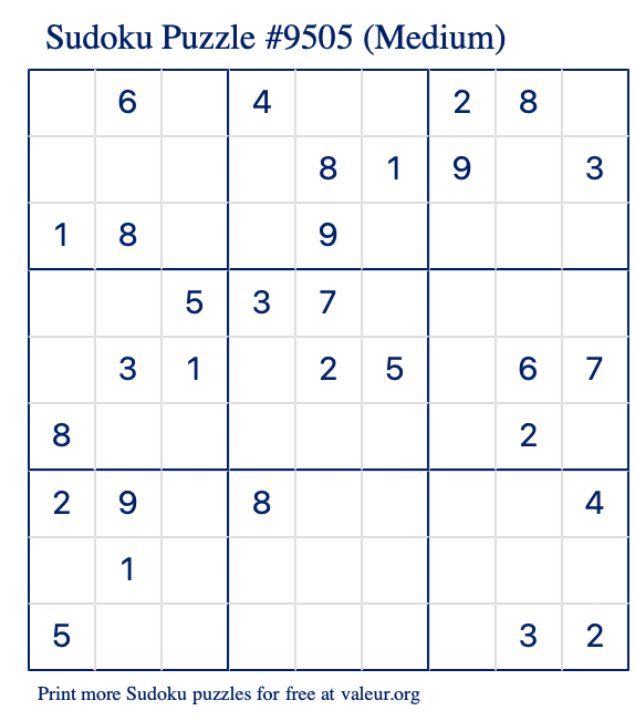 Free Printable Medium Sudoku Puzzle number 9505