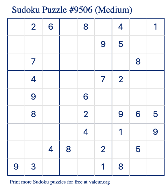 Free Printable Medium Sudoku Puzzle number 9506