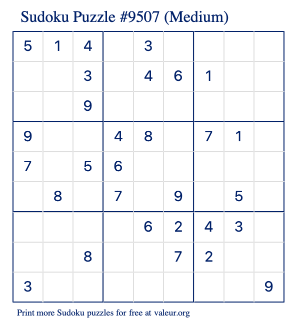 Free Printable Medium Sudoku Puzzle number 9507