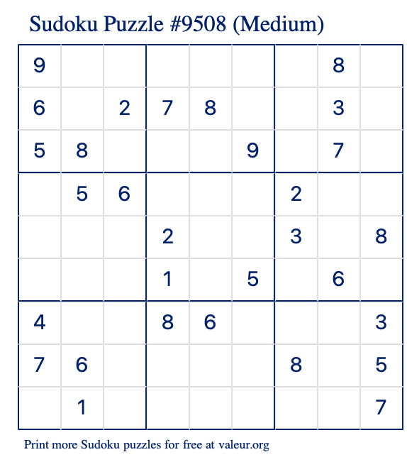 Free Printable Medium Sudoku Puzzle number 9508