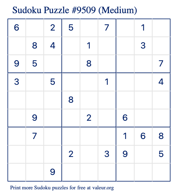 Free Printable Medium Sudoku Puzzle number 9509