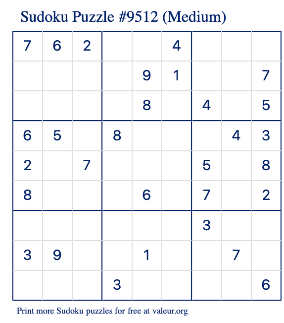 Free Printable Medium Sudoku Puzzle number 9512