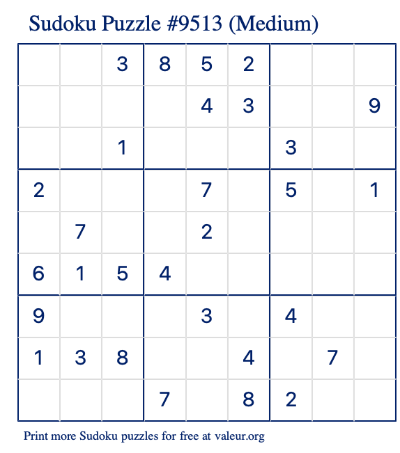 Free Printable Medium Sudoku Puzzle number 9513