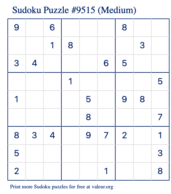 Free Printable Medium Sudoku Puzzle number 9515