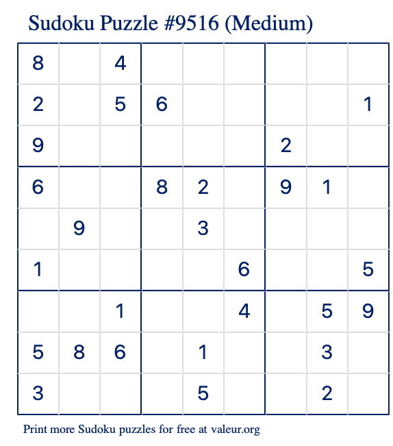 Free Printable Medium Sudoku Puzzle number 9516