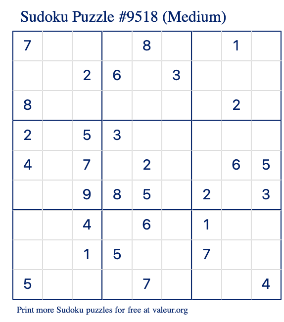 Free Printable Medium Sudoku Puzzle number 9518