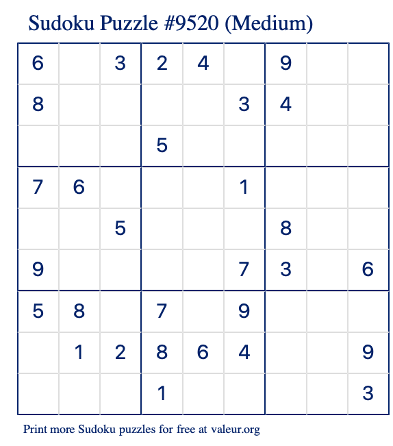 Free Printable Medium Sudoku Puzzle number 9520