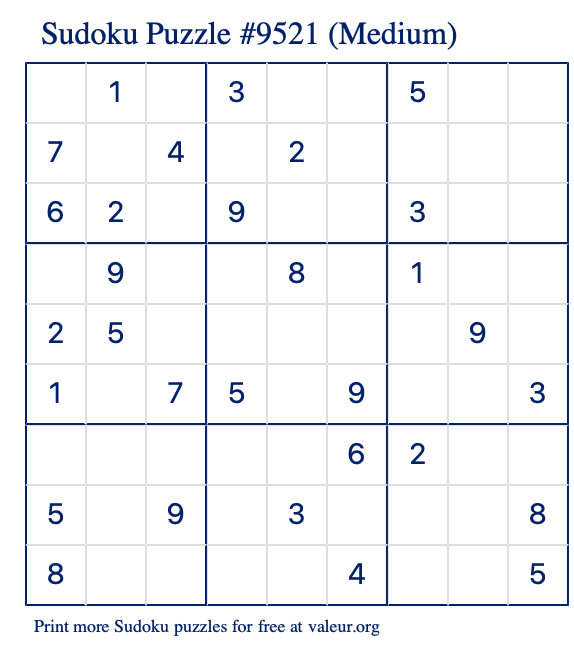 Free Printable Medium Sudoku Puzzle number 9521