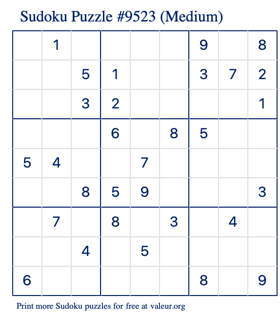 Free Printable Medium Sudoku Puzzle number 9523