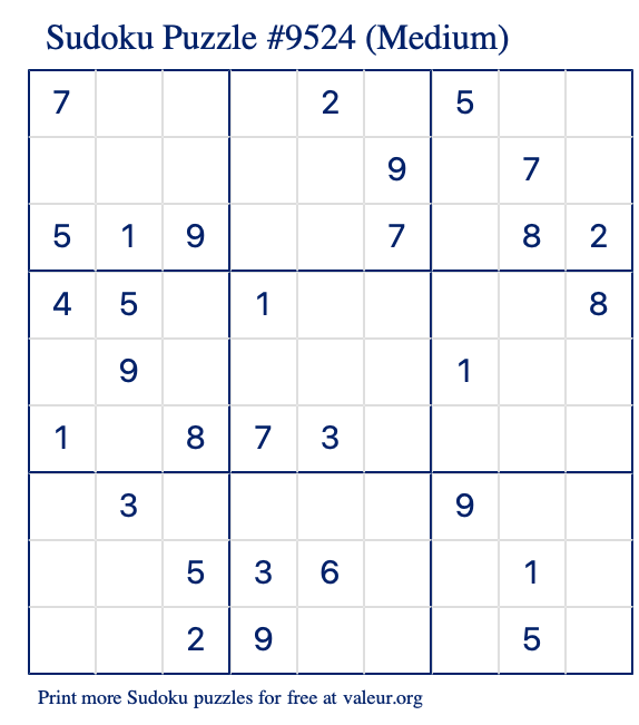 Free Printable Medium Sudoku Puzzle number 9524