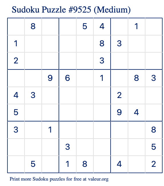 Free Printable Medium Sudoku Puzzle number 9525