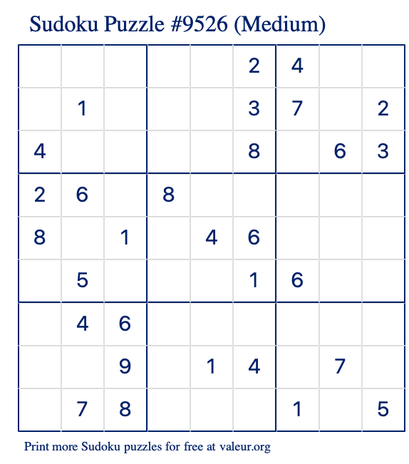 Free Printable Medium Sudoku Puzzle number 9526