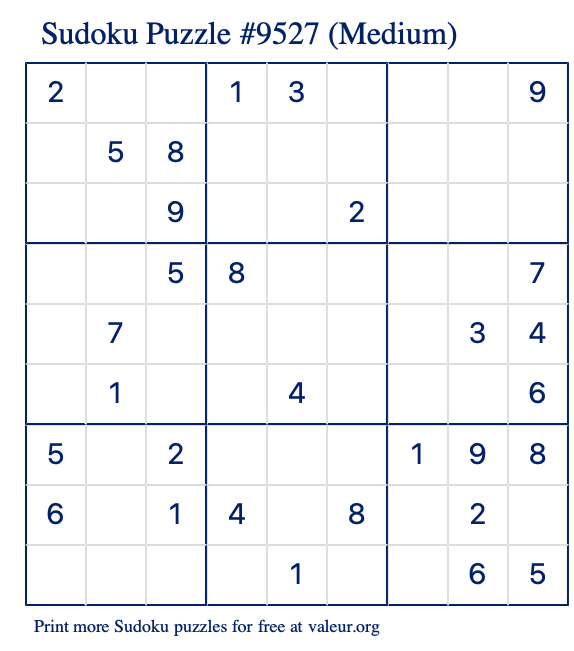 Free Printable Medium Sudoku Puzzle number 9527