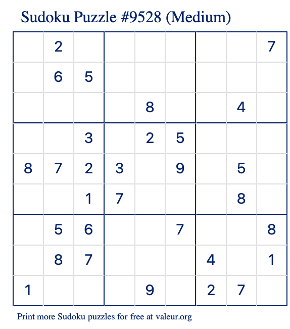 Free Printable Medium Sudoku Puzzle number 9528