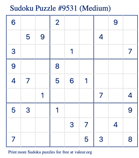 Free Printable Medium Sudoku Puzzle number 9531