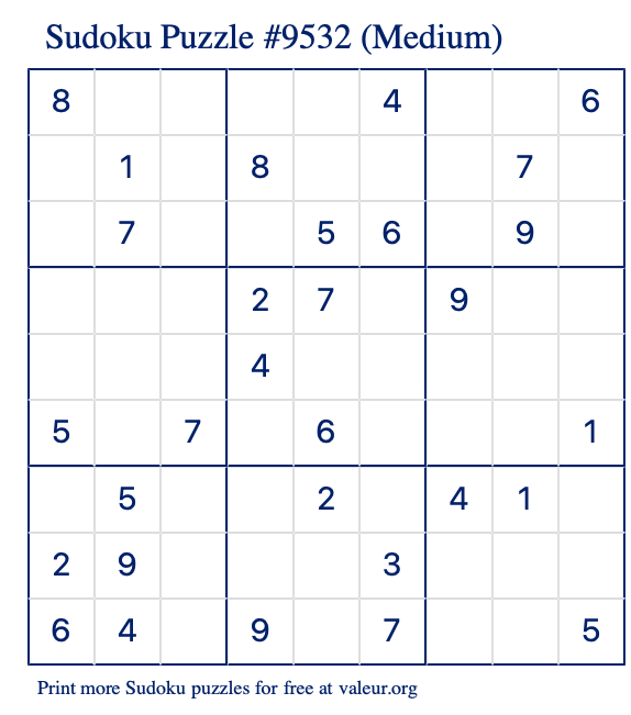 Free Printable Medium Sudoku Puzzle number 9532