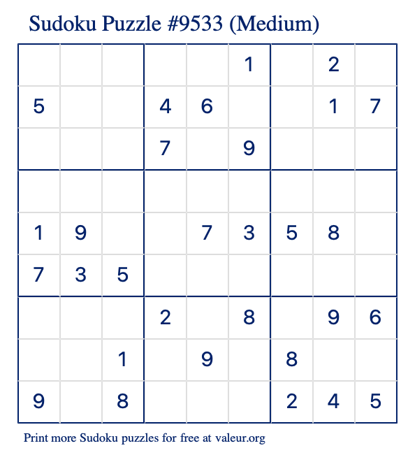Free Printable Medium Sudoku Puzzle number 9533