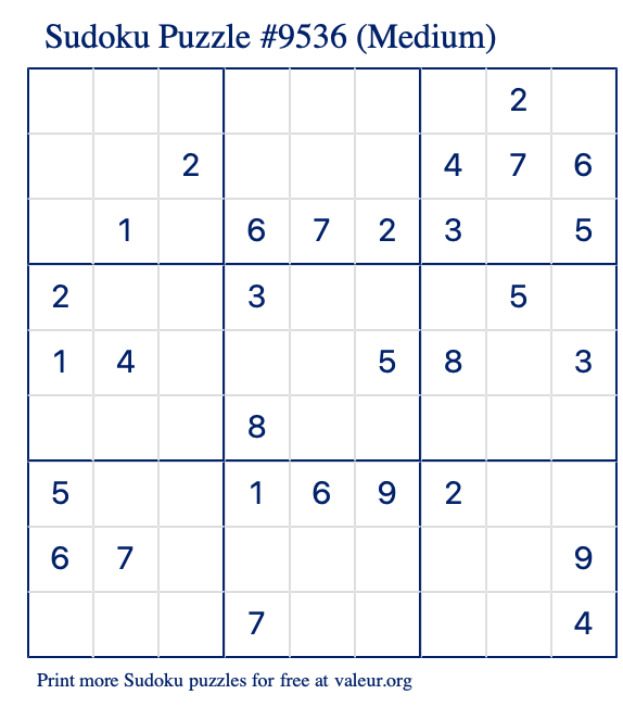 Free Printable Medium Sudoku Puzzle number 9536