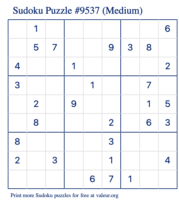 Free Printable Medium Sudoku Puzzle number 9537
