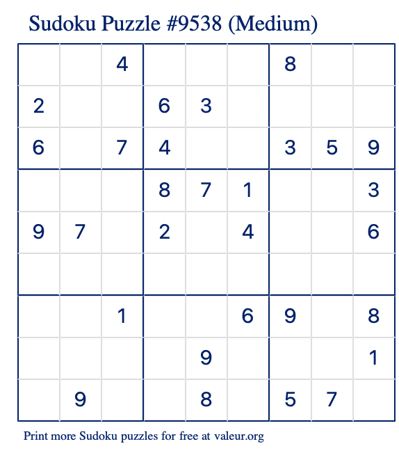 Free Printable Medium Sudoku Puzzle number 9538