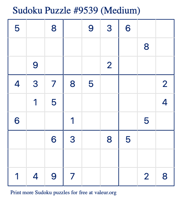 Free Printable Medium Sudoku Puzzle number 9539
