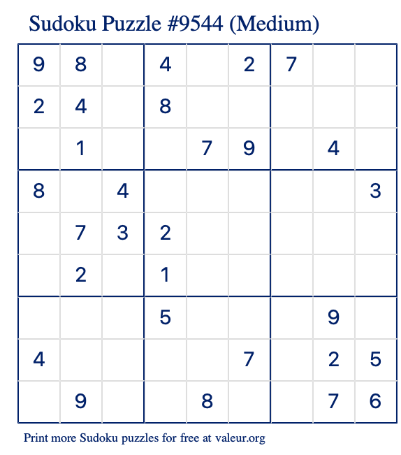 Free Printable Medium Sudoku Puzzle number 9544