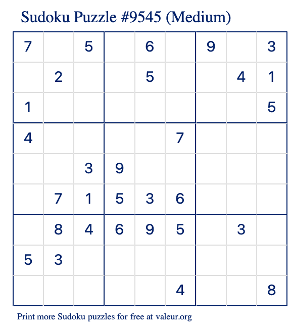 Free Printable Medium Sudoku Puzzle number 9545