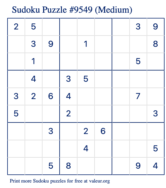 Free Printable Medium Sudoku Puzzle number 9549