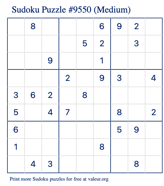 Free Printable Medium Sudoku Puzzle number 9550