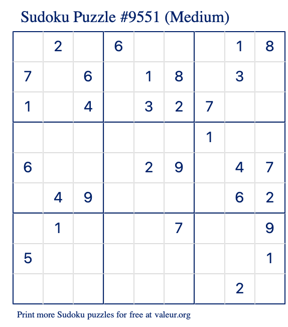 Free Printable Medium Sudoku Puzzle number 9551