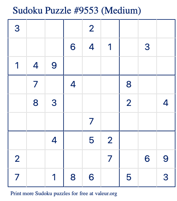 Free Printable Medium Sudoku Puzzle number 9553