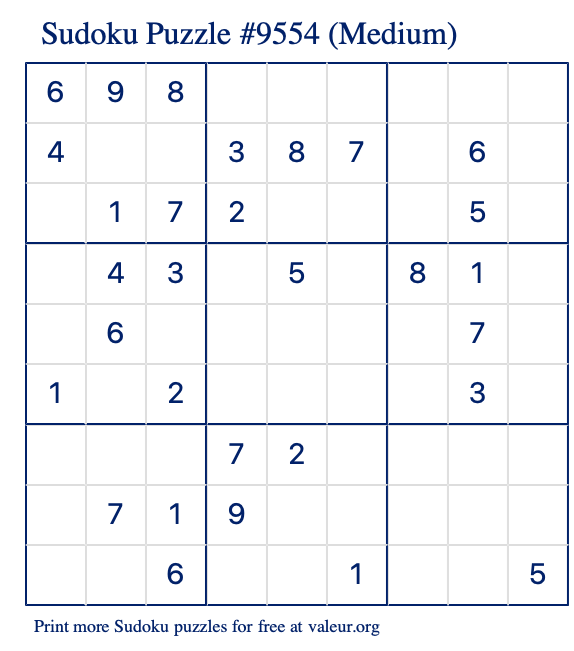 Free Printable Medium Sudoku Puzzle number 9554