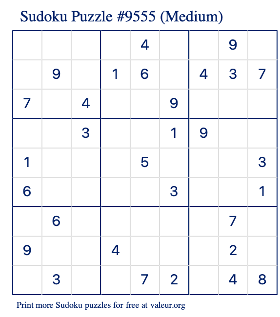 Free Printable Medium Sudoku Puzzle number 9555