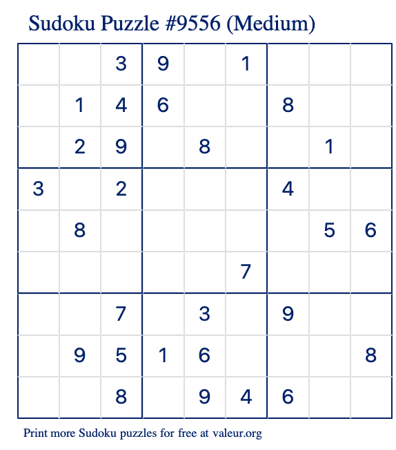 Free Printable Medium Sudoku Puzzle number 9556