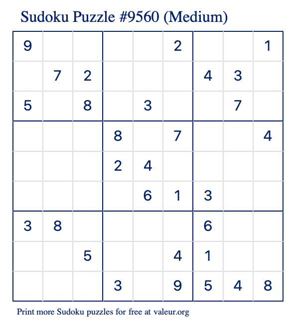 Free Printable Medium Sudoku Puzzle number 9560