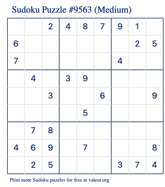 Free Printable Medium Sudoku Puzzle number 9563