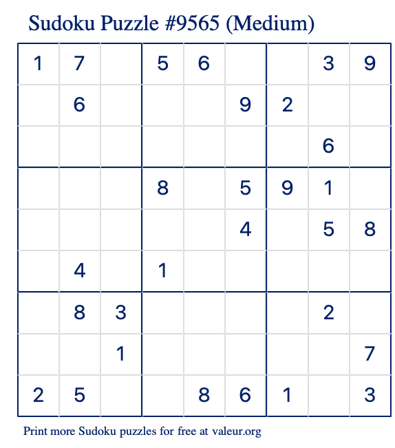 Free Printable Medium Sudoku Puzzle number 9565