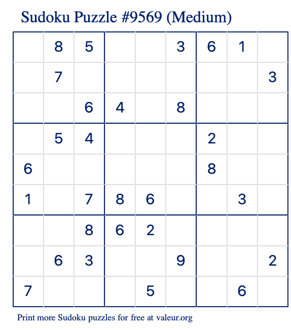 Free Printable Medium Sudoku Puzzle number 9569