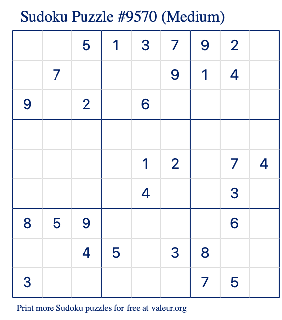 Free Printable Medium Sudoku Puzzle number 9570