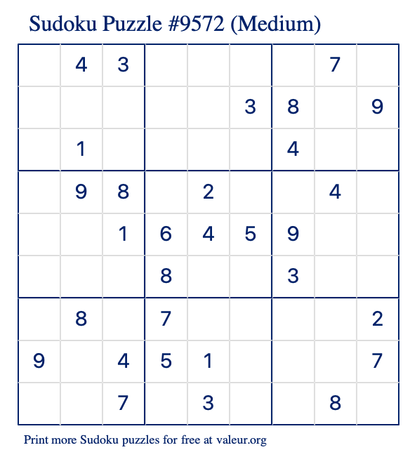 Free Printable Medium Sudoku Puzzle number 9572