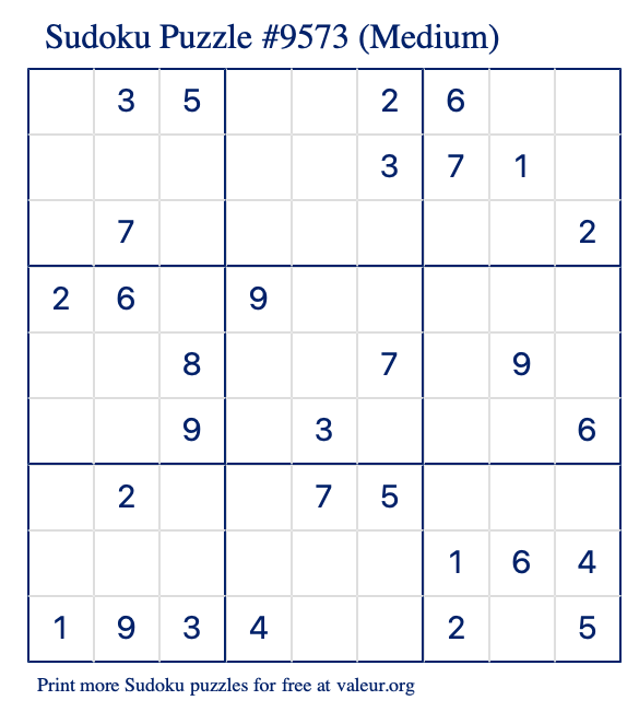 Free Printable Medium Sudoku Puzzle number 9573