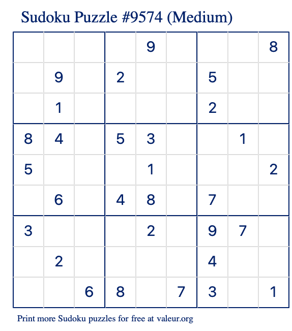 Free Printable Medium Sudoku Puzzle number 9574