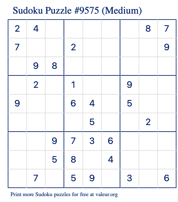 Free Printable Medium Sudoku Puzzle number 9575