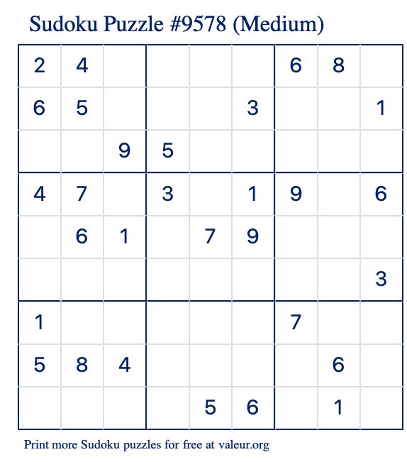 Free Printable Medium Sudoku Puzzle number 9578