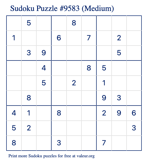Free Printable Medium Sudoku Puzzle number 9583