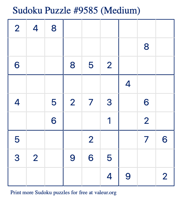 Free Printable Medium Sudoku Puzzle number 9585