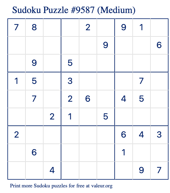 Free Printable Medium Sudoku Puzzle number 9587