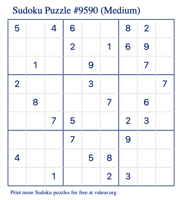 Free Printable Medium Sudoku Puzzle number 9590